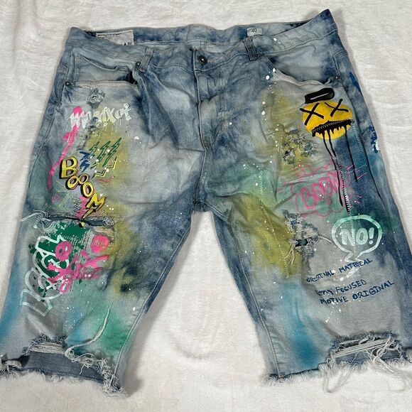Smoke Rise Other - Smoke Rise Graffiti Denim Shorts in a summer blue color.